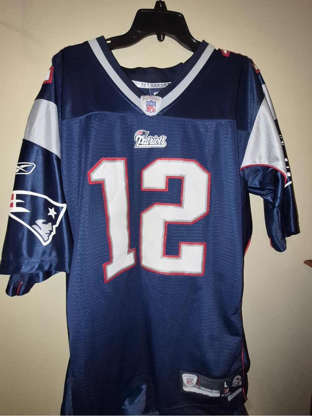 NFL Navy and White Patriots Reebok Authentic Football Jersey